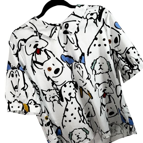 Art Teacher Whimsical Dog Puppy Blouse Peter Pan Playful Modern Retro Style 2XL - Picture 5 of 10
